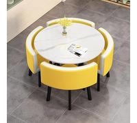 Modern Yellow Round Office Recept Table Set - Space-Saving Conference & Dining Table for Home, Living Room, Balcony, Cafe & Break Room - Slish Rock Slab Design