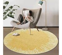 Modern Yellow Round Rug - 110 cm Soft Floor Carpet for Bedroom Living Room Kids Playroom & Reading Corner - Stylish Patterned Mat for Children’s Spaces