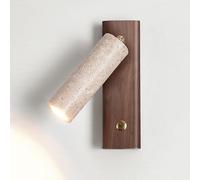 Modern Yellow Travertine Wall Sconce LED Mount Reading Light Adjustable Wood Bedside Lamp with Switch On/Off, Wabi Sabi Japanese-Style Solid Art Lighting Fixture 3W 3000K
