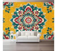 Modern Yellow Wall Mural 400 x 280 cm（WxH - Premium Non-Woven Printed Wallpaper for Home Office Living Room Kitchen - Mandala Retro Art Decorative Wall Art Paste Required