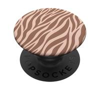Modern Zebra Stripes Print Brown Beige Wild Animal Pattern PopSockets Adhesive PopGrip