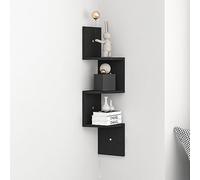 Modern Zigzag Corner Shelf - 81cm Tall Floating Wall Shelves, Rustic Wood Bookcase Storage Unit, Stylish Display Rack for Bedroom & Living Room, Black Home Decor