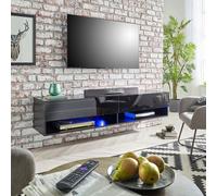 Moderna Black Gloss Wall Mounted TV Cabinet, 140cm Wide with LED Moderna Black