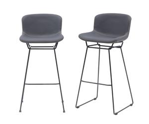 Moderna MMT Bar Stools Set of 2, Grey PU Leather, Sleigh Legs & Retro Style for Breakfast Bar, Kitchen, Seat Height 76.5cm 47.5x50.5x99.5 cm (Grey) Moderna Grey 47.5x50.5x99.5 cm