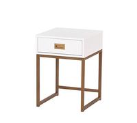 Moderna Modern End Table with Storage Drawer, White & Gold Metal Frame Moderna White