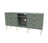Linear Ready Assembled Matt Green Media Unit With 2 Shelves & 6 Drawers, (H)152Cm X (W)74Cm X (D)39.5Cm