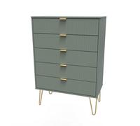 Moderna Ready Assembled Matt Green No Effect 5 Drawer Wide Chest (H)1075mm (W)765mm (D)415mm