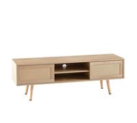 Moderna Scandi Style TV Stand, Light Wood with Rattan Doors, 140cm Wide in Brown Moderna Brown