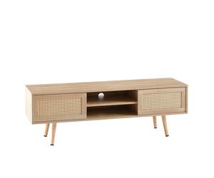 Moderna Scandi Style TV Stand, Light Wood with Rattan Doors, 140cm Wide in Brown Moderna Brown