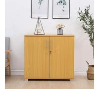 Moderna Storage Cabinet, Beech Wooden, 1 Shelf, Lockable 2 Door, Short Storage Cupboard in Brown Moderna Brown