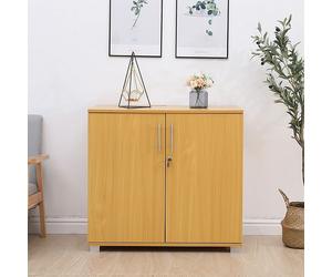 Moderna Storage Cabinet, Beech Wooden, 1 Shelf, Lockable 2 Door, Short Storage Cupboard in Brown Moderna Brown