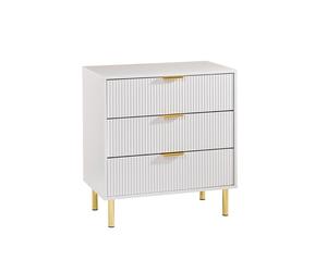 Moderna White Gloss Chest of Drawers, Gold Handles & Legs, 3 Drawer Moderna White