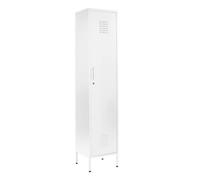 Moderna White Metal Tall Locker Cabinet, 3 Shelves, 1 Door for Home or Office Moderna White