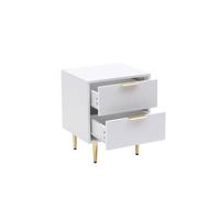 Moderna White MMT Bedside Table, 2 Drawers, White/Black with Gold Legs, 42cm Wide Chest Moderna White