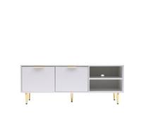 Moderna White MMT TV Stand, TV Stand Cabinet with Fluted Ribbed Gloss Doors & Legs, 130cm TV Moderna White