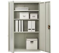 Moderna White Steel Filing Cabinet, 3 Shelves, Lockable 2 Door, Tall Office Unit Moderna White