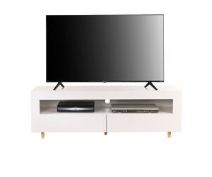 Moderna White TV Stand Cabinet 140cm on Legs for 55" - 65" TV Unit Lights Moderna White