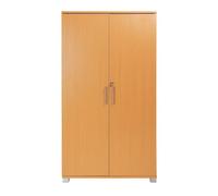 MMT Funiture Designs Beech Wooden 2 Door Lockable Storage Cabinet - 140 Cm Tall Shoe Garage Storage, Filing Cabinet, Office Storage Cupboard 3 Shelves
