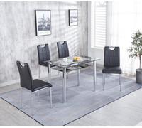 Modernique 105 Cm Black Compact Dining Table With 4 Black Faux Leather Dining Chairs Set