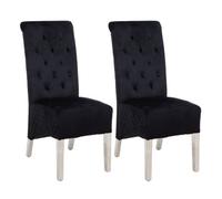 Modernique A Pair Black Velet High Tuffted Lion Knocker Back Dining Chairs With Solid Chrome Legs
