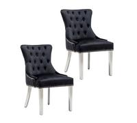 Modernique A Pair Black Velet Nicole Back Tuffted Lion Knocker Back Dining Chairs With Solid Chrome Legs