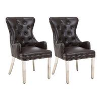 Modernique A Pair Brown Leather Aire Tuffted Metal Knocker & Stud Back Dining Chairs With Solid Chrome Legs