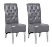 Modernique A Pair Grey Leather Aire Sara High Tuffted Metal Knocker Back Dining Chairs With Solid Chrome Legs
