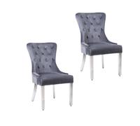 Modernique A Pair Grey Velet Nicole Back Tuffted Lion Knocker Back Dining Chairs With Solid Chrome Legs