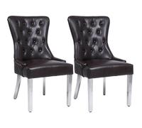 Modernique A Pair Leather Aire Erena Dining Chairs In Brown With Solid Chrome Frame, Stud And Metal Knocker At Back