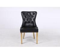 Modernique A Pair Of Leather Aire Dining Chairs With Golden Legs In Black
