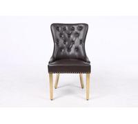 Modernique A Pair Of Leather Aire Dining Chairs With Golden Legs, Studs & Knocker In Brown