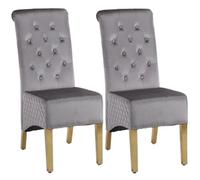 Modernique A Pair (x2) Velvet High Back Dining Chairs with Golden Chrome Knocker & Legs in Grey Modernique Grey