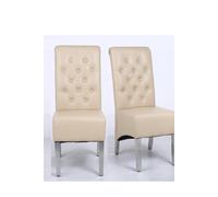 Modernique A Pair (x2) Leather Aire High Back Dining Chairs with Chrome Legs in Beige Modernique Beige