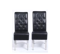 Modernique A Pair (x2) Leather Aire High Back Dining Chairs with Chrome Legs in Black Modernique Black