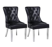 Modernique A Pair (x2) Leather Aire High Back Dining Chairs with Chrome Legs in Black Modernique Black