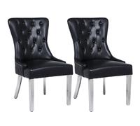Modernique A Pair (x2) Leather Aire High Back Dining Chairs with Chrome Legs in Black Modernique Black