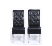Modernique Set Of 2 Sara Leather Aire Dining Chairs With Chrome Frame In Black, Black