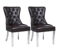 Modernique A Pair (X2) Leather Aire High Back Dining Chairs With Chrome Legs In Brown Brown One Size
