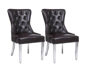 Modernique A Pair (X2) Leather Aire High Back Dining Chairs With Chrome Legs In Brown Brown One Size