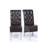 Modernique Set Of 2 Sara Leather Aire Dining Chairs With Chrome Frame In Brown
