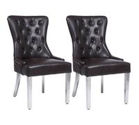 Modernique A Pair (x2) Leather Aire High Back Dining Chairs with Chrome Legs in Brown Modernique Brown
