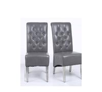 Modernique A Pair (x2) Leather Aire High Back Dining Chairs with Chrome Legs in Grey