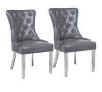 Modernique A Pair Grey Leather Aire Tuffted Metal Knocker Back Dining Chairs With Solid Chrome Legs