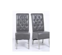Modernique A Pair (x2) Leather Aire High Back Dining Chairs with Chrome Legs in Grey Modernique Grey