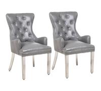 Modernique A Pair (X2) Leather Aire Studs Dining Chairs With Chrome Legs In Grey Grey One Size