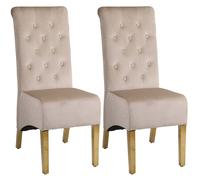 Modernique A Pair (X2) Velvet High Back Dining Chairs With Golden Chrome Knocker & Legs In Beige Beige One Size