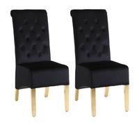 Modernique A Pair (x2) Velvet High Back Dining Chairs with Golden Chrome Knocker & Legs in Black Modernique Black