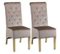 Modernique A Pair (X2) Velvet High Back Dining Chairs With Golden Chrome Knocker & Legs In Brown Brown One Size