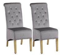 Modernique A Pair (x2) Velvet High Back Dining Chairs with Golden Chrome Knocker & Legs in Grey Modernique Grey