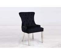 Modernique A Pair (x2) Velvet Solid Back Dining Chairs with Chrome Knocker & Legs in Black